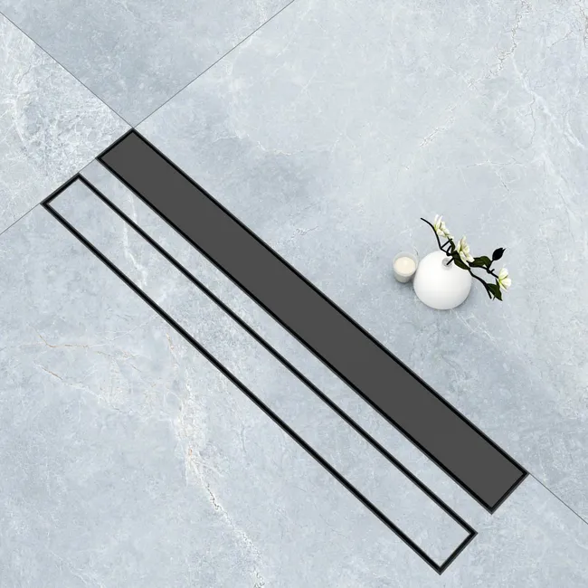 AICA caniveau de douche en acier inoxydable italien 2 en 1, noir mat siphon de drainage au sol en carrelage, avec désodorisant - 90 cm
