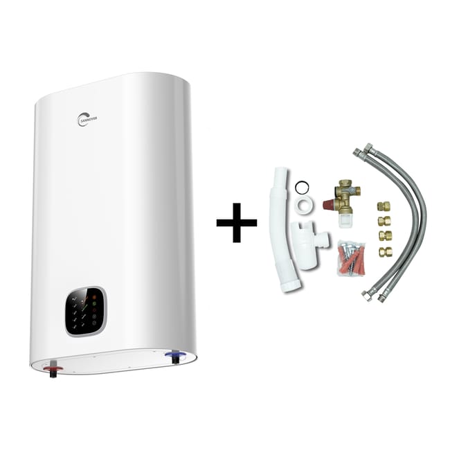 Chauffe Eau Electrique Plat Mural Multipositions Kimoro Sannover 50 Litres + Kit d'Installation Complet NF