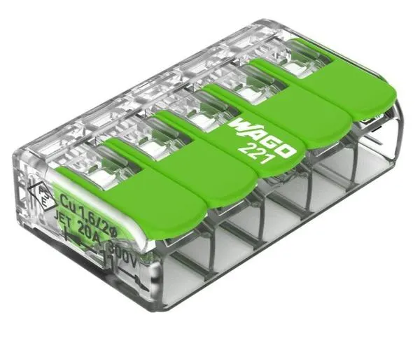 BORNE WAGO 221 GREEN RANGE 5X4MM2 LEV 221-425