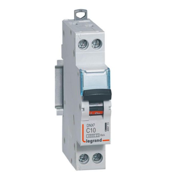 Image principale de Disjoncteur DNX3 4500 vis/vis U+N 230V~ 10A 4,5kA courbe C 1 mod Ref.406773