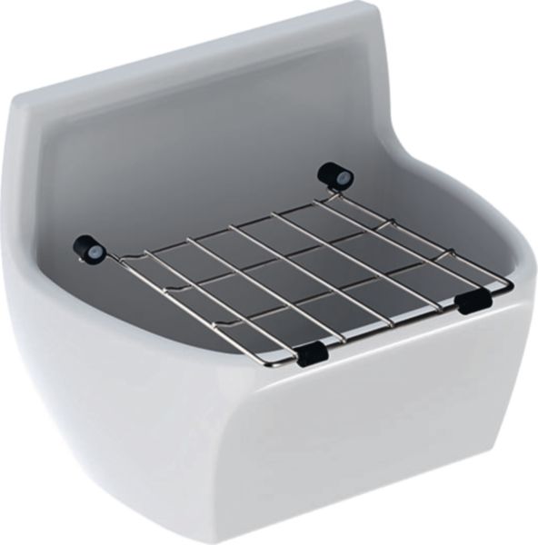 Ensemble déversoir mural PUBLICA 45x34 blanc avec bonde à écoulement libre, grille inox et jeu de fixations réf. 4750000000