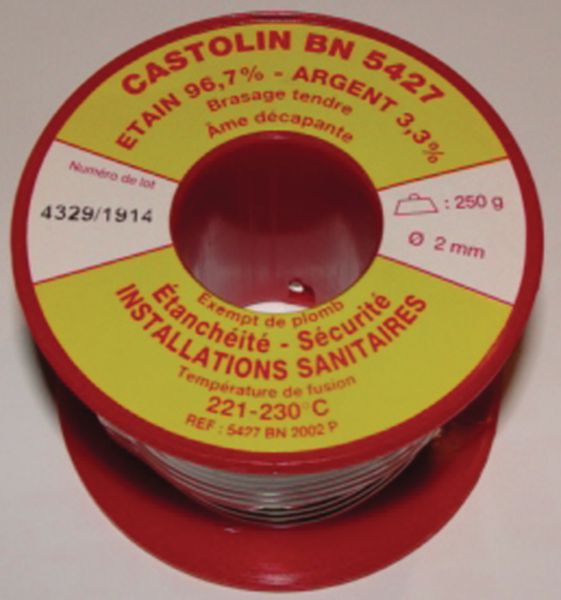 Image principale de Bobine de fil BN5427 brasage tendre sans plomb étain/argent 3,5% D2 250g Réf. 5427BN2002P