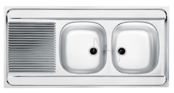 Image principale de Evier à poser MAN721 120x60 cm, 2 cuves 1 égouttoir, réversible, vidage manuel, inox réf. 10372