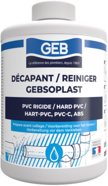 GEBSOPLAST décapant pour le nettoyage des raccords en PVC ou PVCC avant collage bidon de 1 litre réf 805373