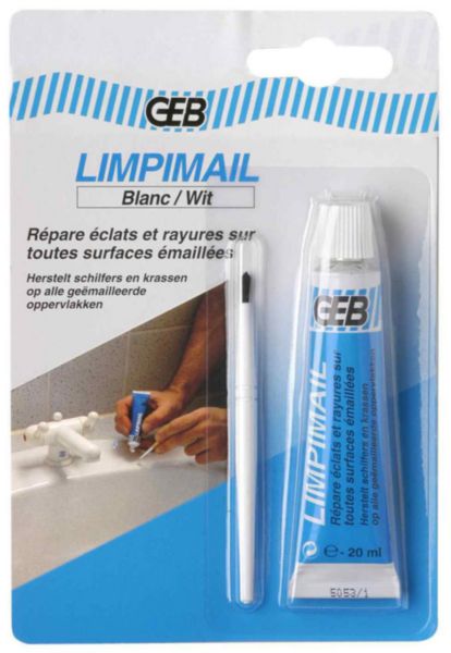 Pâte de réparation éclats émail Blanc Limpimail Tube 20 ml/blister réf 956831