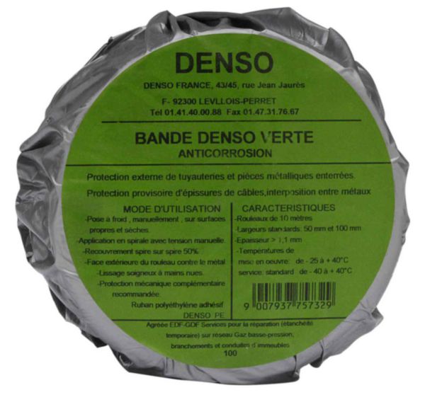 Rouleau 10m x50mm 40C° DENSO VERTE protection anticorrosion pour réseau enterré réf 818101