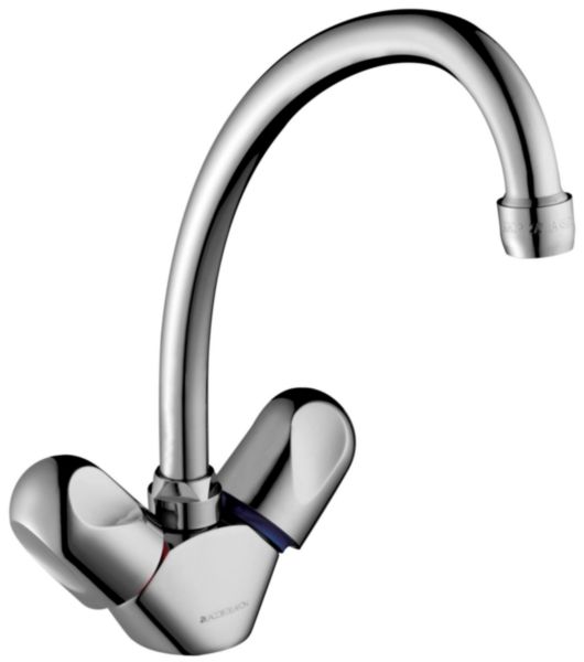 Mélangeur de lavabo GALEO CD monotrou chromé bec tube orientable tête céramique poignées métal+bonde+flex réf. E72920-CP