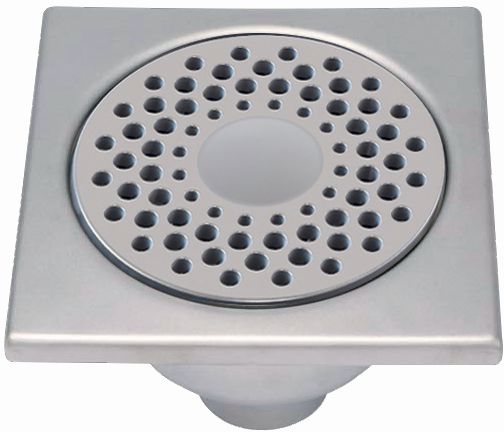 Siphon de sol 1550 avec rosette libre et garde d'eau 50 mm - inox - 150x150 mm - H. 80,5 mm