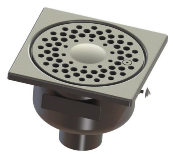 Siphon de sol 1550V avec rosette libre, vis d'inviolabilité, garde d'eau 50 mm - inox - 150x150 mm - H. 80,5 mm