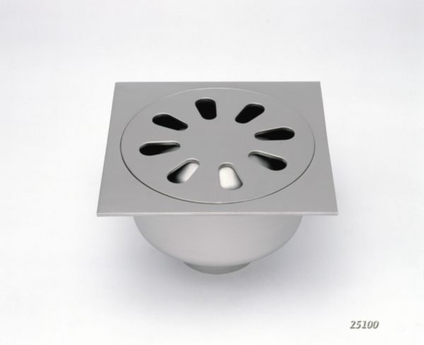 Siphon de sol 25100 avec rosette libre, garde d eau 60 mm - inox - 250x250 mm - H. 105 mm
