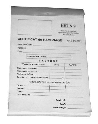 Carnet de ramonage 50 feuilles Réf. 6099