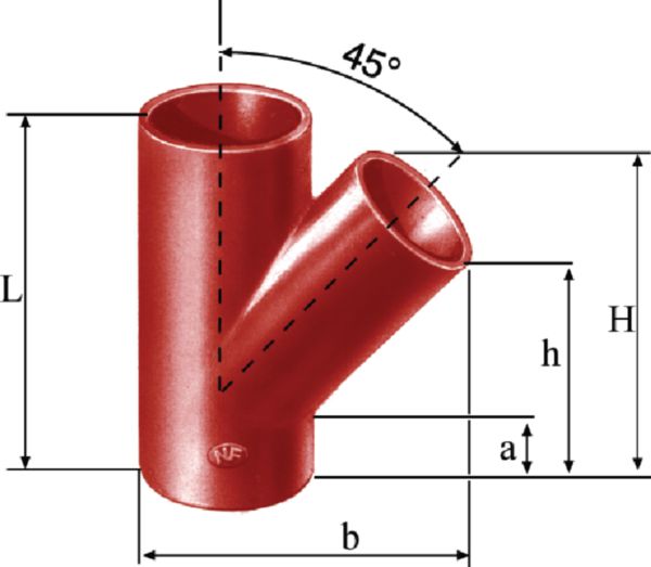 Embranchement Culotte simple SMU S à 45° en fonte diamètre nominal 200-150mm Réf. 156989 PAM