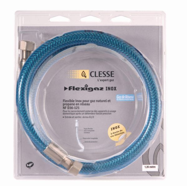 Tuyau Flexible gaz à raccords mécaniques FLEXIGAZ en inox pour gaz naturel Long. 1.5 m Réf P010550