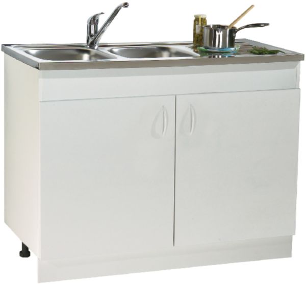 Sous-évier SIM'CLIP sur pieds réglables NF. avec plinthe clipsable. mélaminé blanc. 2 Portes réf. S11N12100