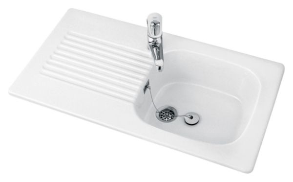 Evier à encastrer Céramique 1 cuve - 1 égouttoir TUDOR 92x51 cm Blanc réf. 67610301