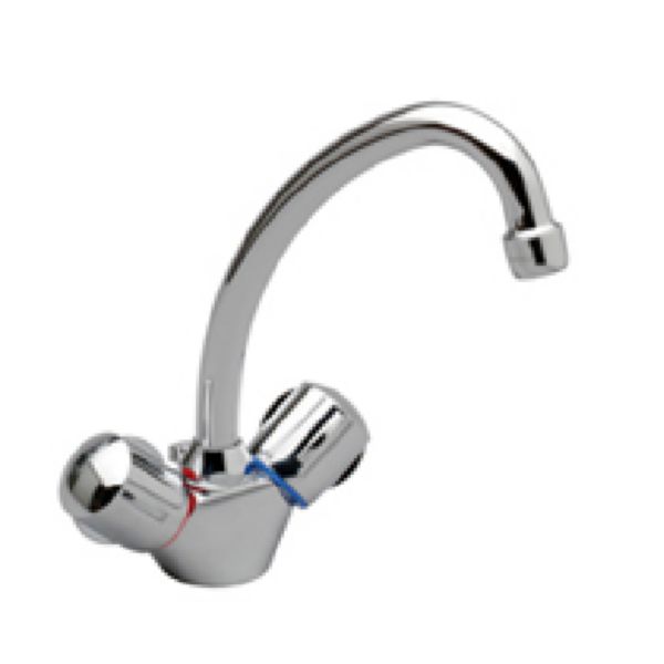Mélangeur de lavabo ULYSSE monotrou avec bec tube orientable et tirette, têtes 15 x 21 à disques céramique, chromé réf. D1703AA