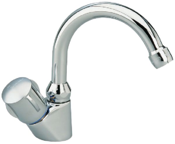Robinet de lavabo/lave-mains ULYSSE C simple avec bec tube orientable et tête 15 x 21 à clapet guide, chromé réf. D1624AA