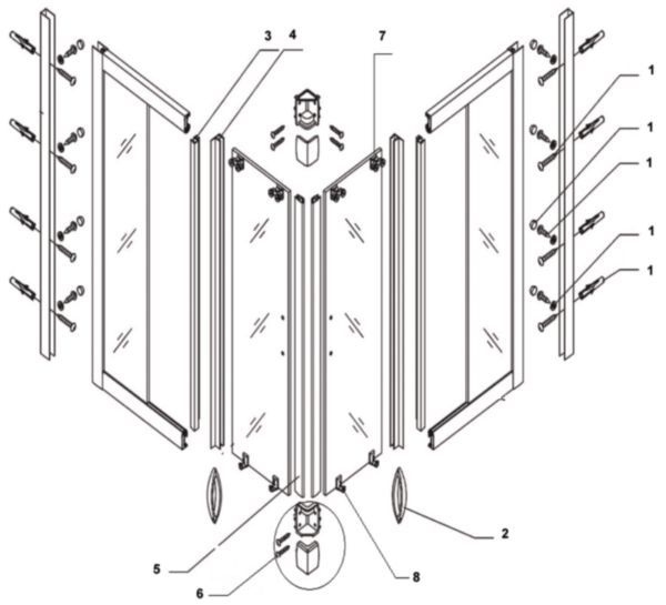 Pièces d'assemblage d'angle pour paroi accès d'angle Alterna Mezzo