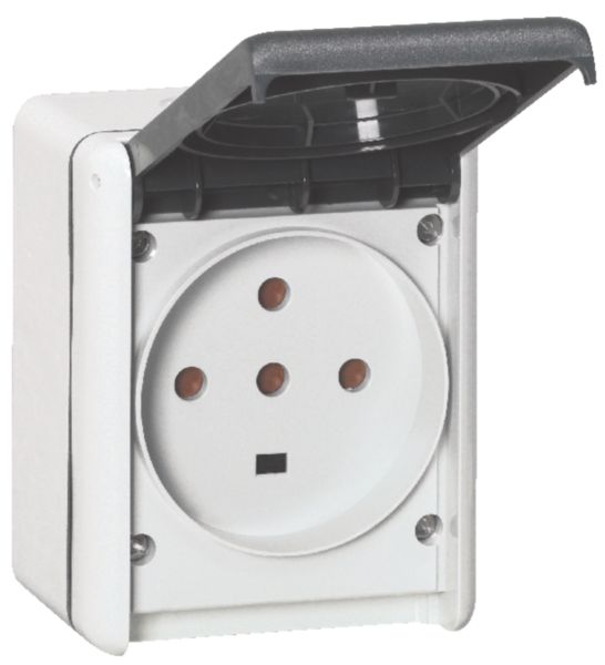 Prise saillie étanche Plexo - 32 A - 3P+N+T - IP44 - IK08 - à volet - 96 x 119 mm - gris Réf. 055877