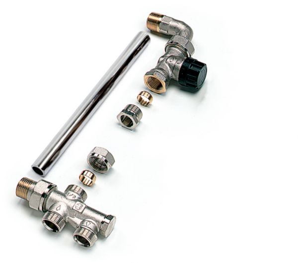 Combiné monotube thermostatique sortie verticale M22 + corps M28 droit 1/2 coudé + tube de liaison réf. 432004