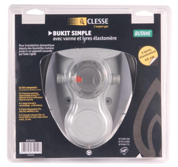 Kit d'installation détente avec vanne et lyres en élastomère BUKIT-S Butane M20x150 réf. 857NVE1