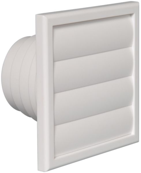 Image principale de Grille en plastique rejet d'air en extraction, clapet anti retour VPA  blc, grille de 186x186 mm - Ø 100-110-120-130 ou 150 mm Réf. 11001500