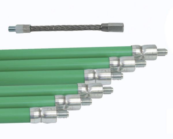 Kit ramonage pour conduits fioul, bois et charbon composé de 6 cannes vertes D20 longueur 1,50m + câble de départ longueur 200mm Réf. 1585