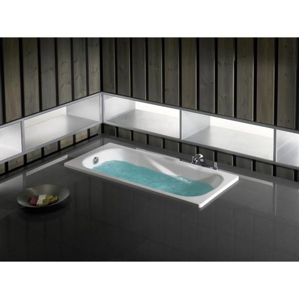Image principale de Baignoire PRINCESS 170x75cm, en acier émaillé, percée 2 trous, avec accoudoirs sculptés, poignées en métal chromé, fond antidérapant et pieds métal réglables autocollants, blanche réf. A220257001
