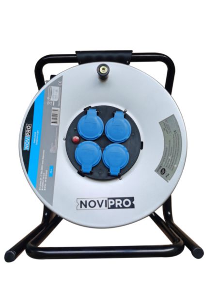 Enrouleur électrique Silver Novipro- câble caoutchouc H07RN-F - 3G2,5 mm² - 4 prises IP44 - disjoncteur thermique - L. 25 m - gris noir