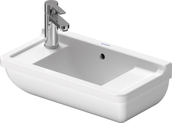 Lave-mains STARCK 3, 50 x 26, avec trop-plein et plage de robinetterie, trou de robinetterie prépercé à gauche et à droite, Blanc Réf. 0751500000