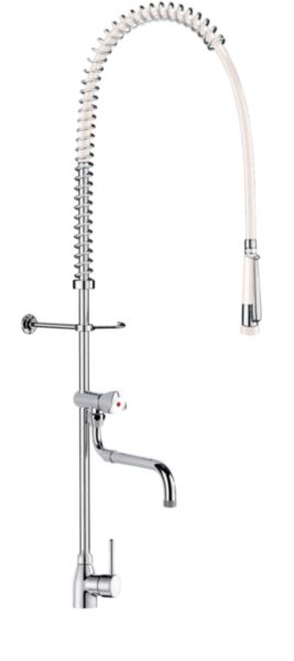 Ensemble de prélavage avec mitigeur monotrou avec puisage à bec télescopique flexible et douchette blancs : réf. 6692