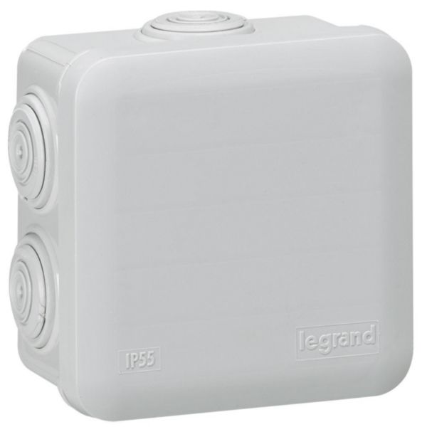 Image principale de Boîte de dérivation carrée PLEXO - 80 x 80 x 45 mm - fermeture par enclipsage - gris Réf. 094517