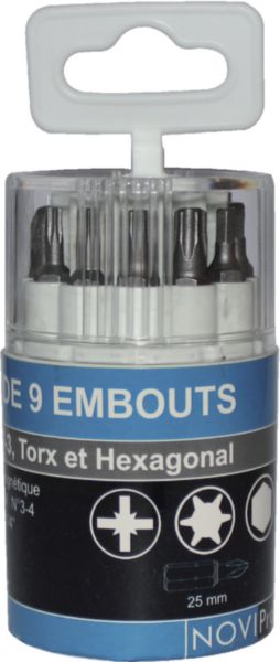 Embouts de vissage en coffret 9 embouts Philips Pozidriv Novipro