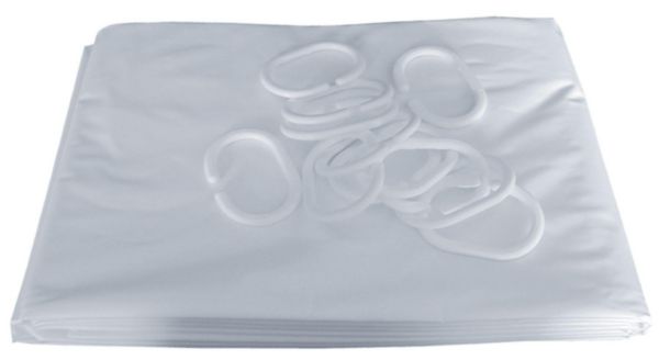 Rideau PVC blanc lisse bas coupé oeillet soudés 12 anneaux plastiques réf. 803182