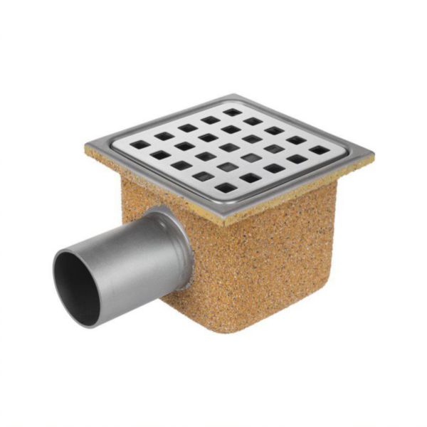 Siphon de sol inox sortie horizontale D40mm 105X105X60 réf 21.413