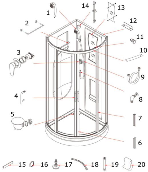 Roulettes pour cabine Alterna Mezzo (sachet de 8 pièces)