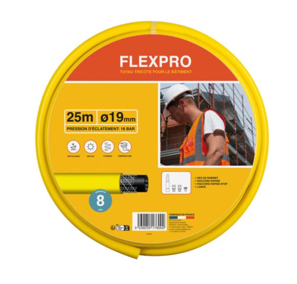 Batterie tuyau arrosage Tricoté diamètre 19 / 25 m avec 4 raccords plastique automatiques