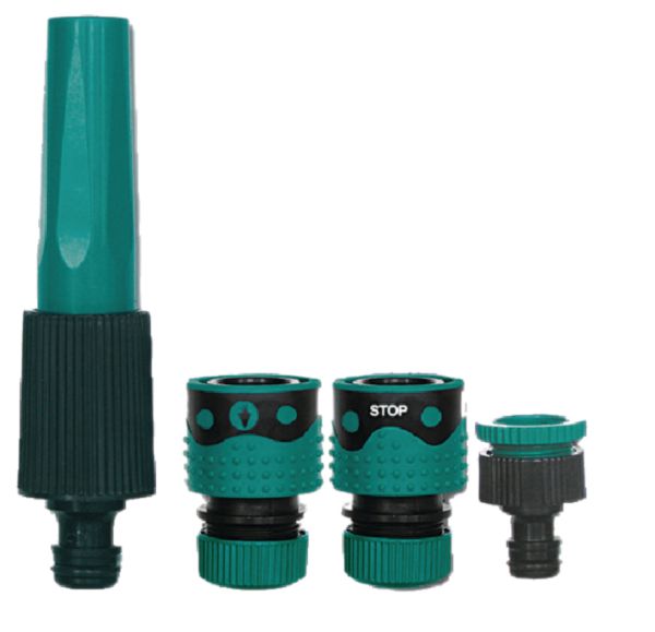 Kit d'accessoires bi-matière pour tuyau d'arrosage, diamètre 19mm (avec lance réglable, nez de robinet, réducteur, raccords rapide et Stop)