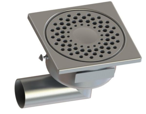 Siphon de sol 1550L avec rosette libre et garde d'eau 50 mm - inox - 150x150 mm hauteur 80,5mm
