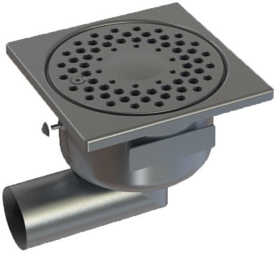 Siphon de sol 1550LV avec rosette libre, vis d'inviolabilité, garde d'eau 50 mm - inox - 150x150 mm - H. 80,5 mm