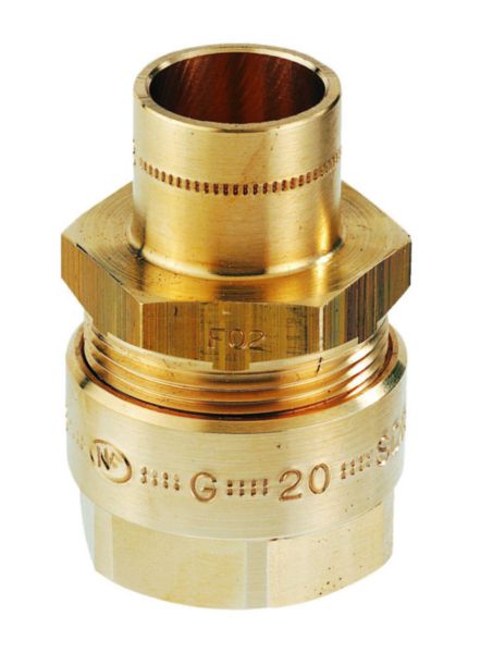 Raccord droit RC-1P-PEHD-CU à serrage mécanique pour PEHD à braser sur tube cuivre D28 calibre 25 Réf CD02068