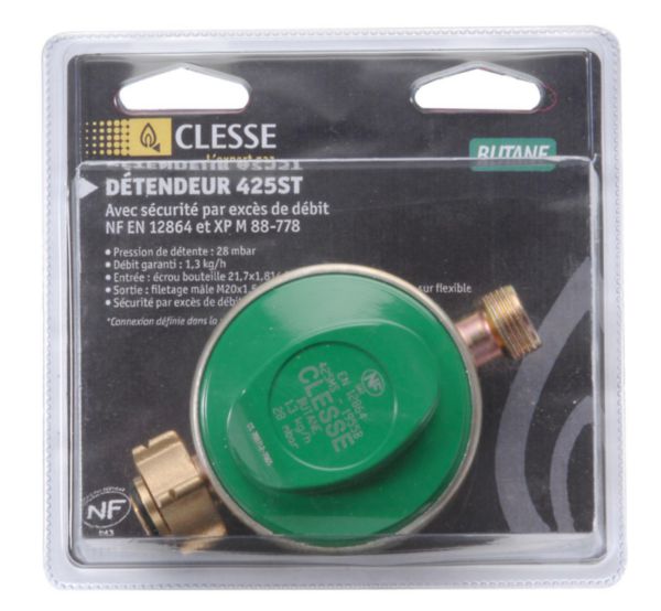 Détendeur gaz butane avec sécurité à réglage fixe pour bouteille de 13kg 28 mbar NF Réf 0425ST