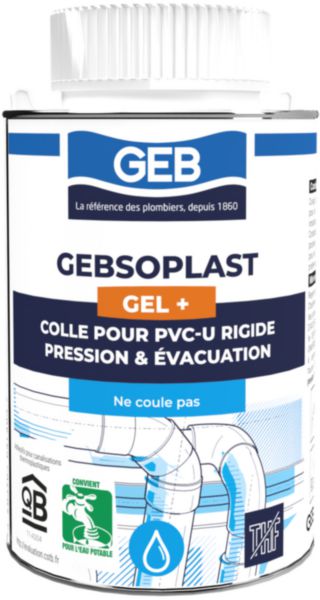 Image principale de GEBSOPLAST GEL PLUS colle pour raccord en PVC rigide boîte de 250ml avec pinceau réf 504748