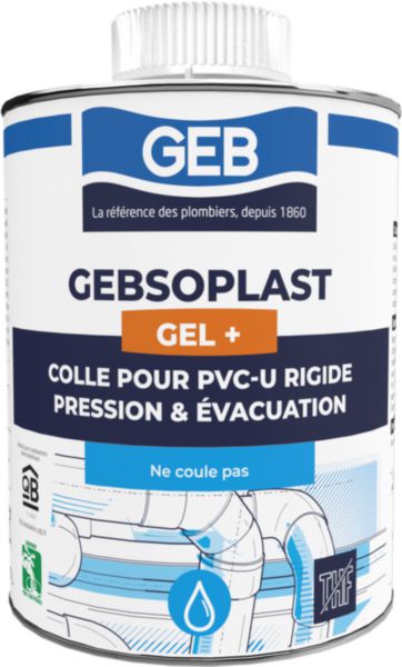 GEBSOPLAST GEL PLUS colle pour raccord en PVC rigide boîte de 1 litre avec pinceau réf 504746