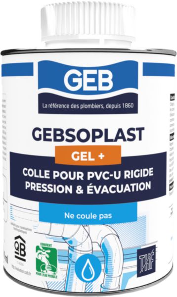 GEBSOPLAST GEL PLUS colle pour raccord en PVC rigide boîte de 500ml avec pinceau réf 504749