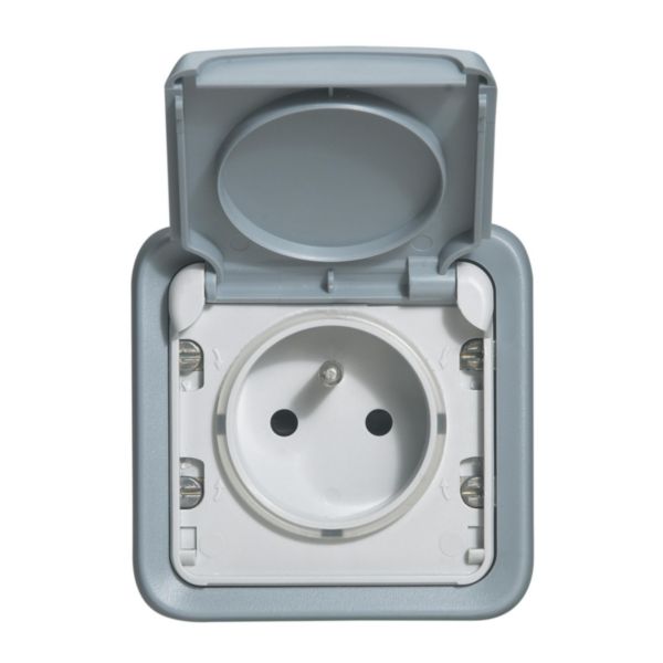 Prise de courant avec volet de protection Plexo - 2P+T - complet - montage en saillie - gris Réf. 069910