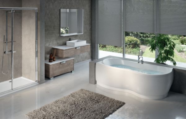 Baignoire VENUS 170x70cm hydro, avec châssis, vidage automatique + remplissage, commande on/off, réglage air/eau, injecteurs whirpool 6 jets chromés, version droite, blanche réf. VEN517070OED-A0K