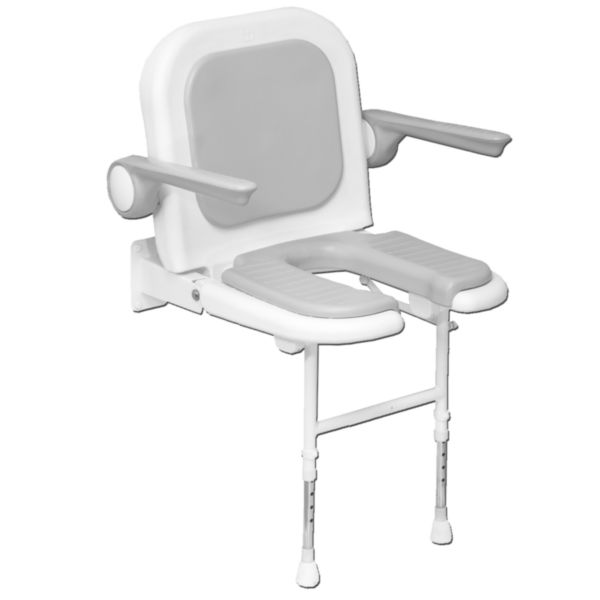 Siège de douche rabattables Série 4000 rembourré en U avec dossier et accoudoirs 582 x 485 x 640 mm, bleu réf. 04160P