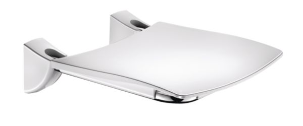 Siège de douche inox relevable, assise grand confort nylon HR brillant blanc réf. 510420