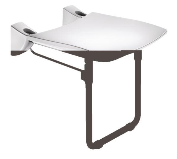Siège de douche inox relevable avec pied, assise grand confort nylon HR inox poli brillant réf. 510430
